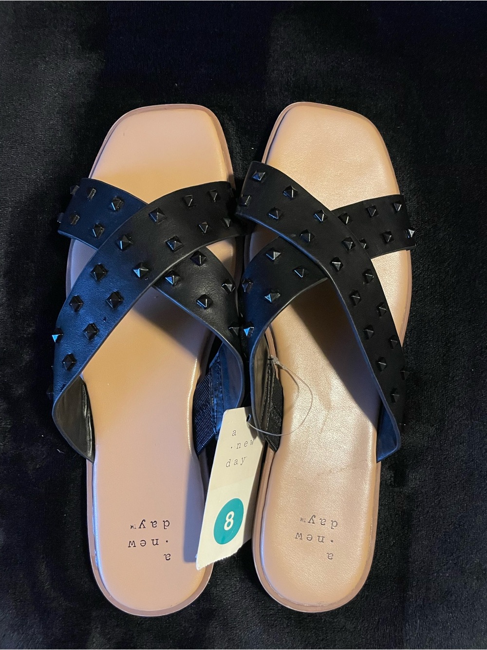 Brand new A New Day Black Studded Crisscross Slide Sandals
